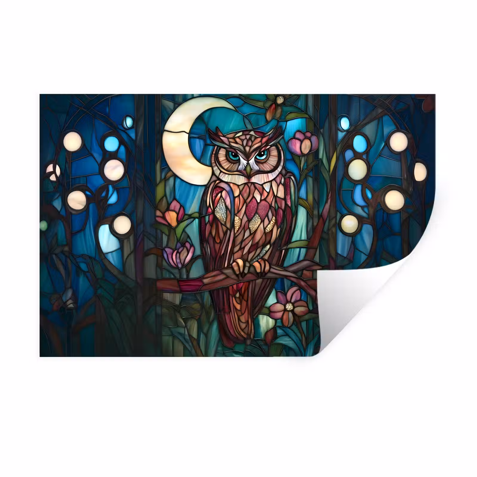 Muursticker - Uil - Mozaïek - Maan - Nacht — 1