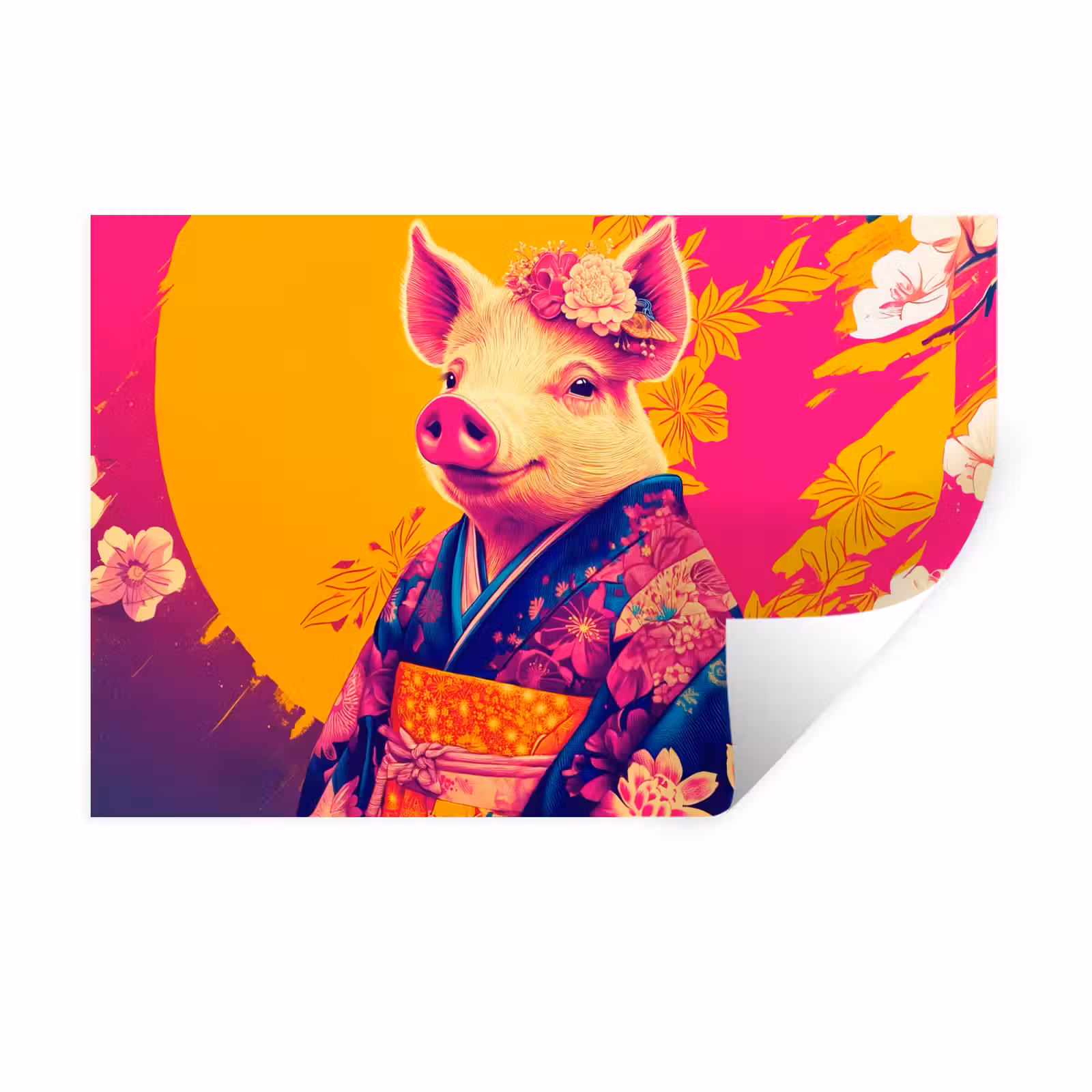 Muursticker - Varken - Bloemkroon - Kimono - Abstract — 1