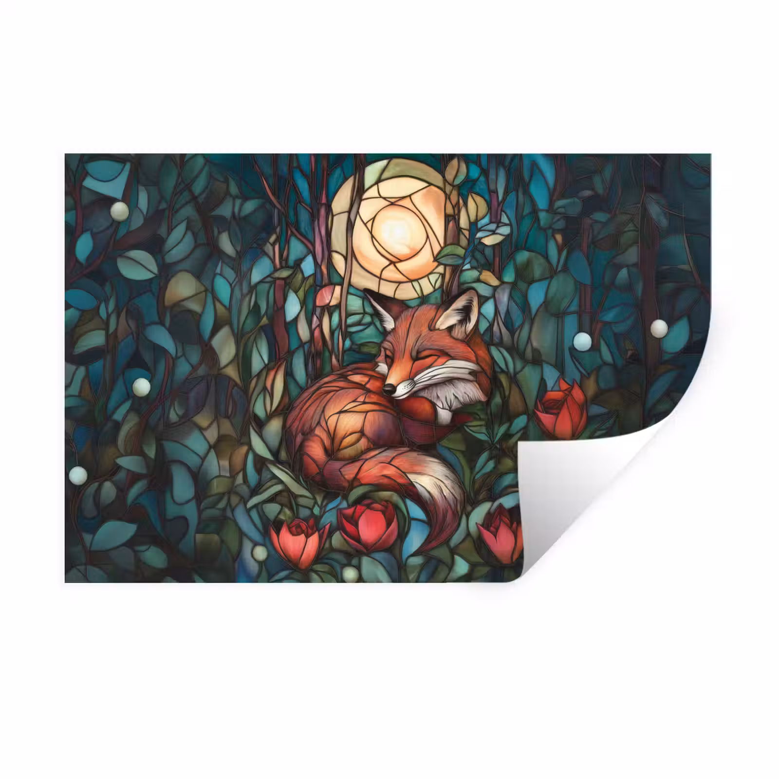 Muursticker - Vos - Mozaïek - Bos - Maan — 1