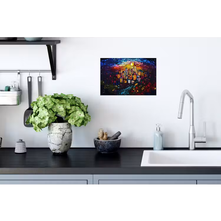 Muursticker - Stad - Maan - Mozaïek - Kleurrijk — 2