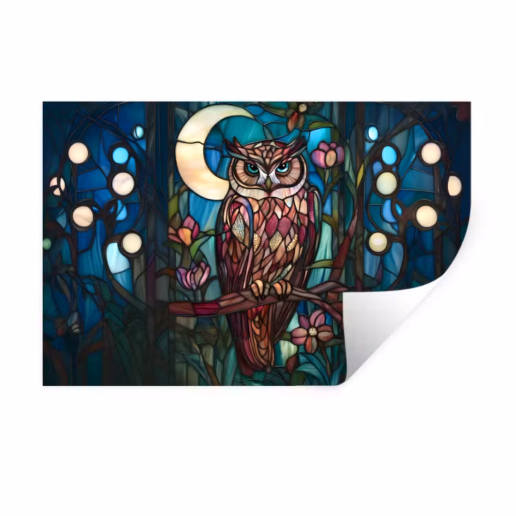 Muursticker - Uil - Mozaïek - Maan - Nacht — 1