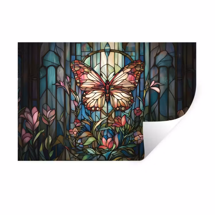 Muursticker - Vlinder - Roze - Bloemen - Bladeren — 1