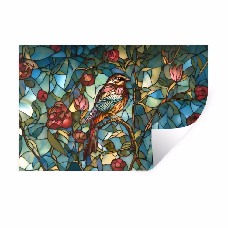 Muursticker - Vogel - Tak - Rozen - Mozaïek — 1