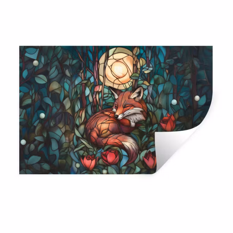 Muursticker - Vos - Mozaïek - Bos - Maan — 1