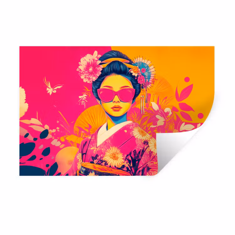 Muursticker - Vrouw - Zonnebril - Abstract - Oranje — 1