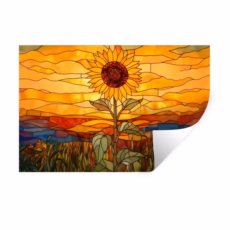 Muursticker - Zonnebloem - Mozaïek - Zonsondergang - Geel — 1