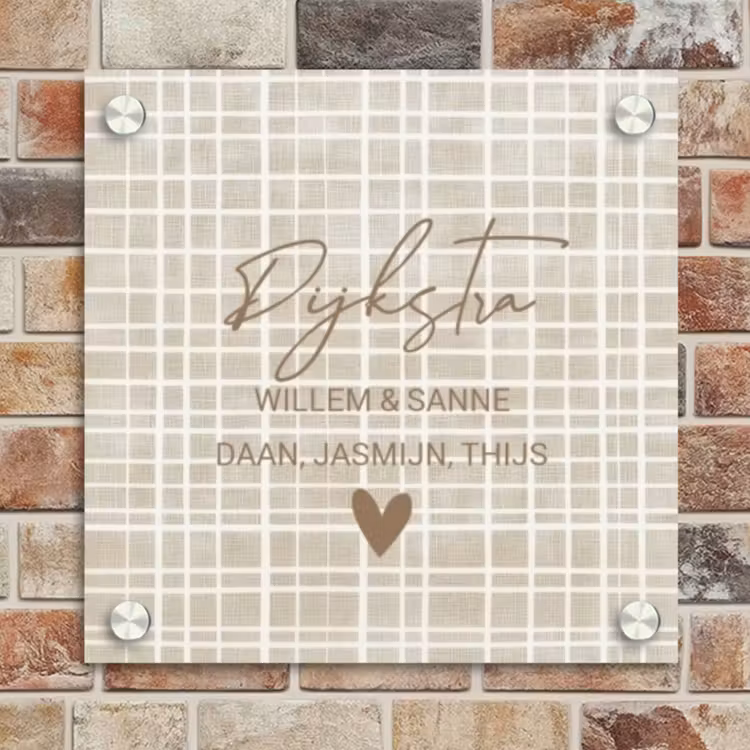 Naambordje voordeur - Vierkant - Beige raster - Sierlijk — 4