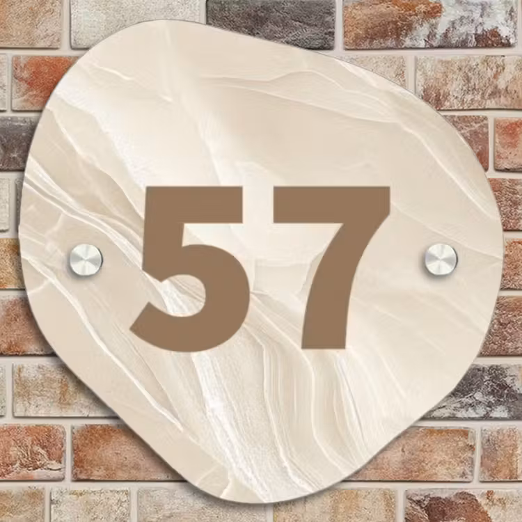 Naambordje voordeur - Huisjesvorm - Beige - Marmer - Traditioneel — 4
