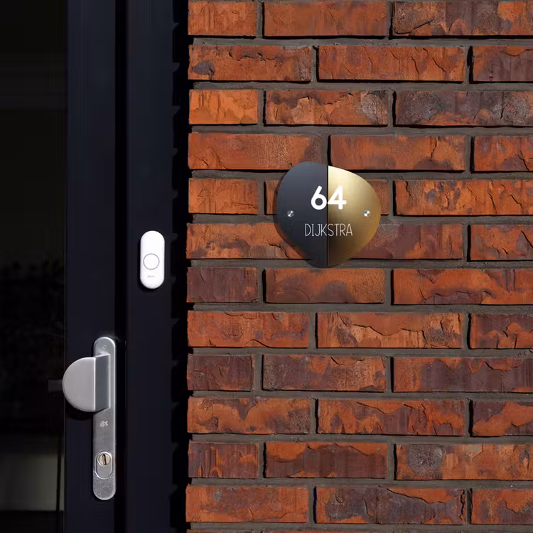 Naambordje voordeur - Huisjesvorm - Half goud zwart - Modern — 2