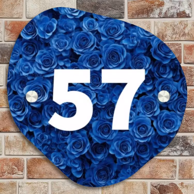 Naambordje voordeur - Huisjesvorm - Blauwe rozen - Traditioneel — 4