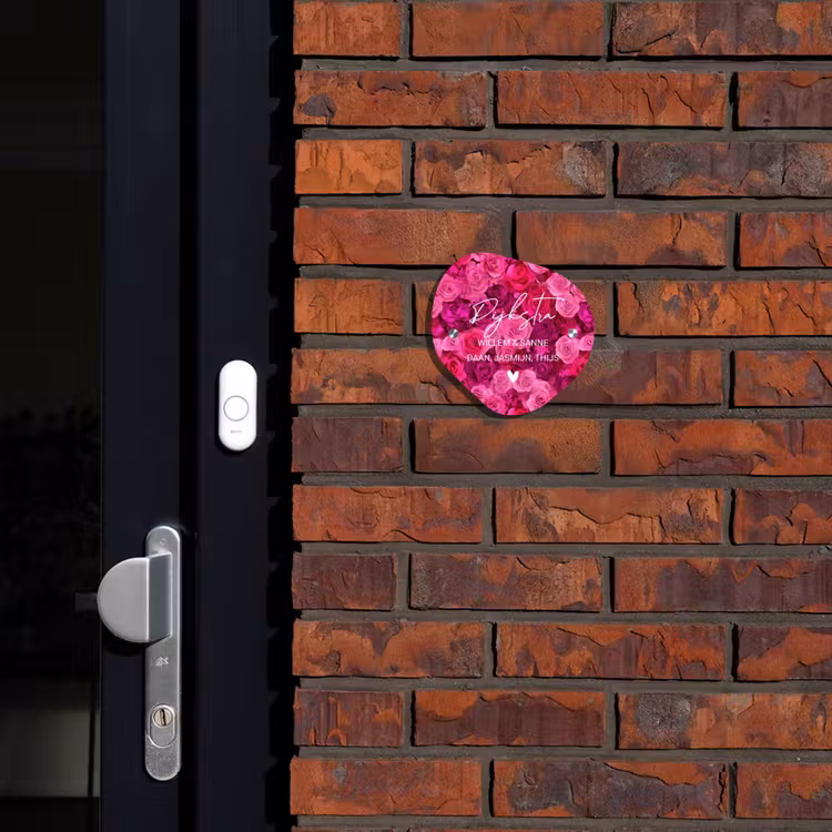 Naambordje voordeur - Huisjesvorm - Roze rozen - Sierlijk — 2