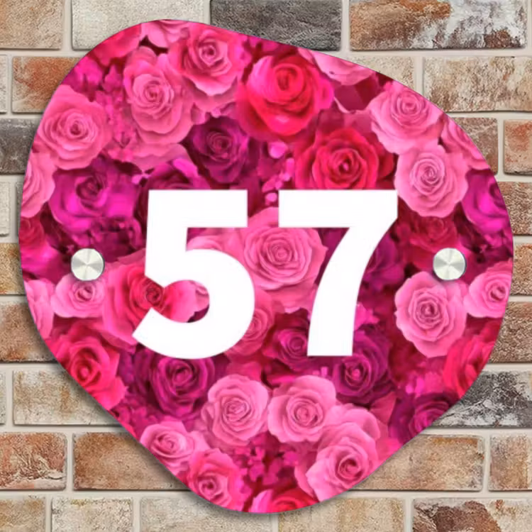Naambordje voordeur - Huisjesvorm - Roze rozen - Traditioneel — 4