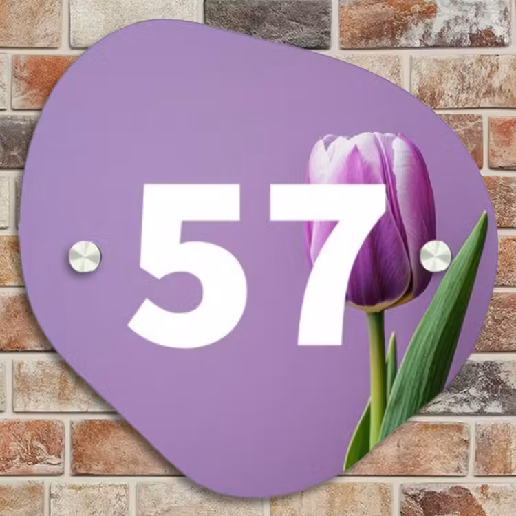 Naambordje voordeur - Huisjesvorm - Paarse tulp - Traditioneel — 4