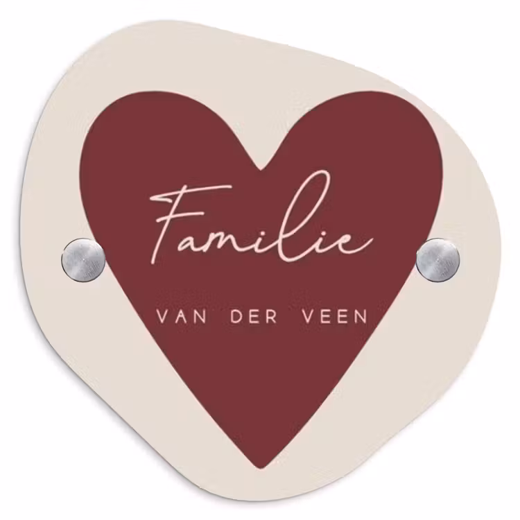 Naambordje voordeur - Huisjesvorm - Rood hart - Sierlijk — 1