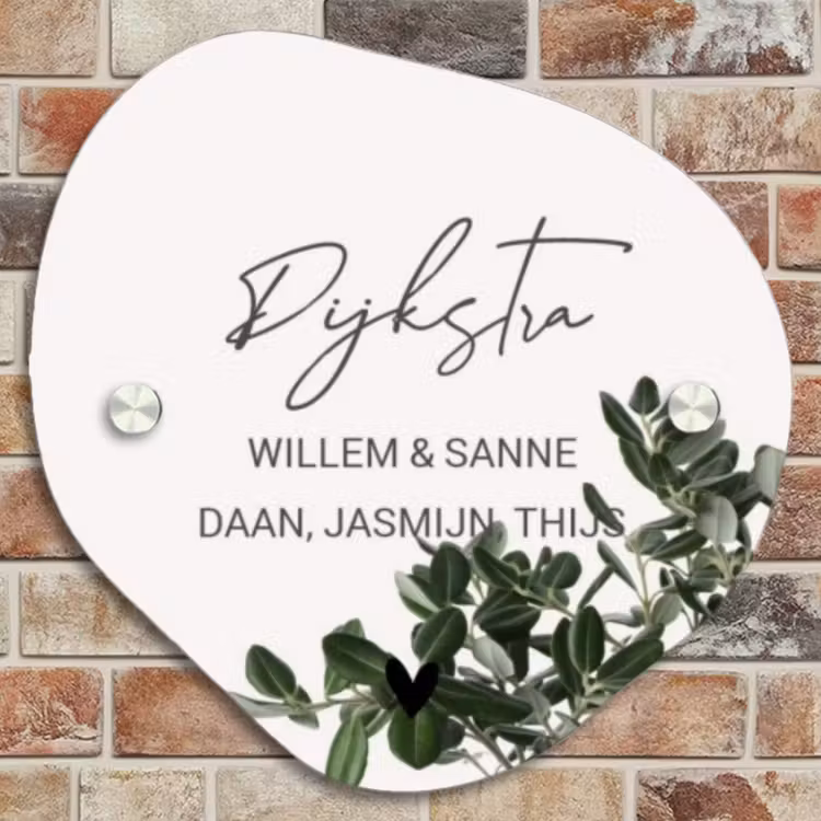 Naambordje voordeur - Huisjesvorm - Wit met bladeren - Sierlijk — 4
