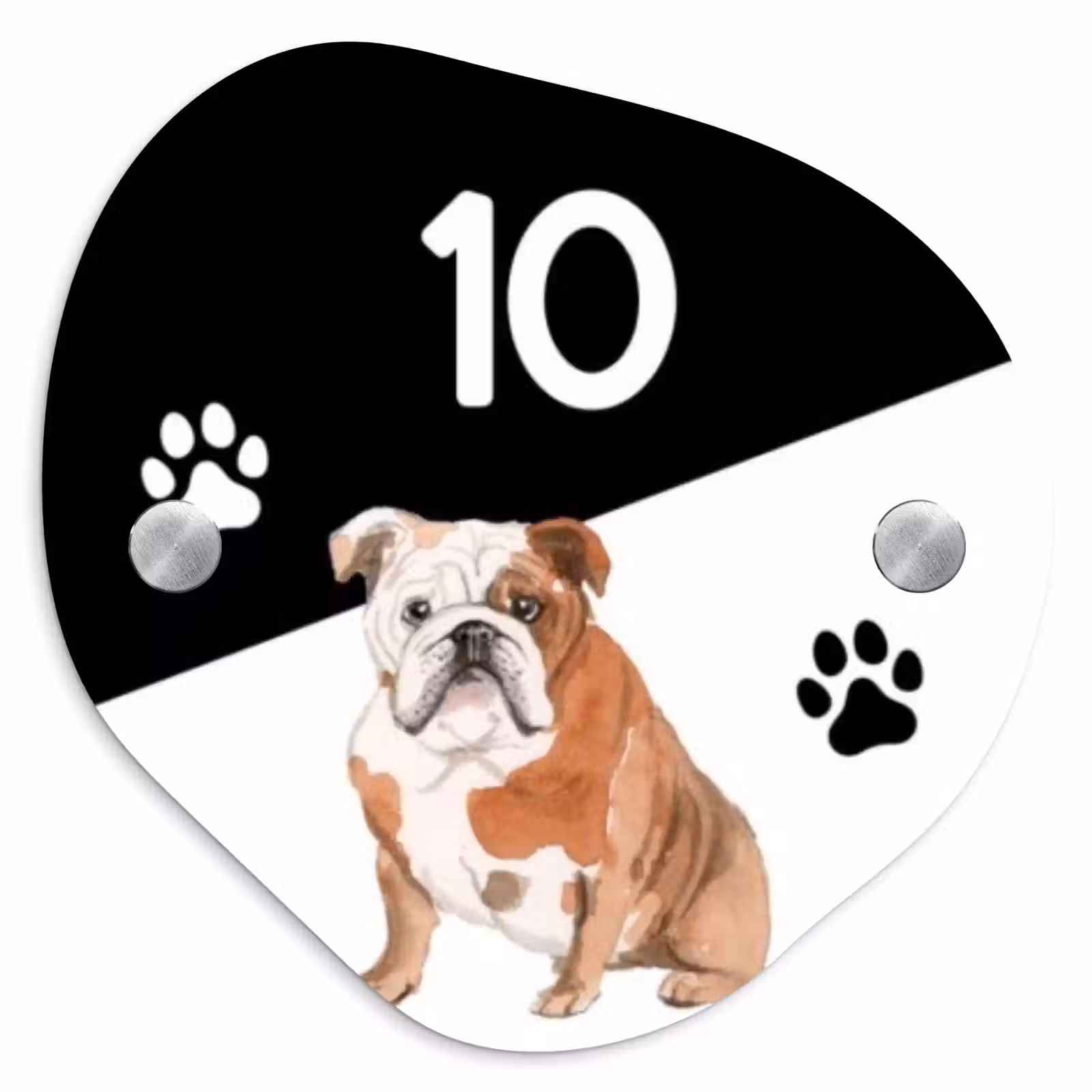 Naambordje voordeur - Huisjesvorm - Zwart wit - Huisdier - Engelse bulldog — 1