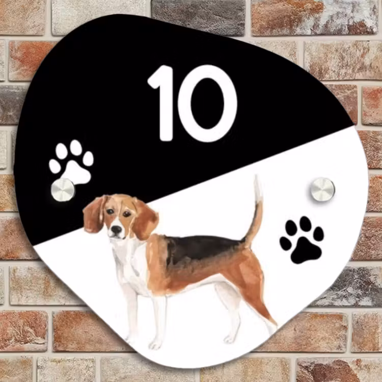 Naambordje voordeur - Huisjesvorm - Zwart wit - Huisdier - Beagle — 4