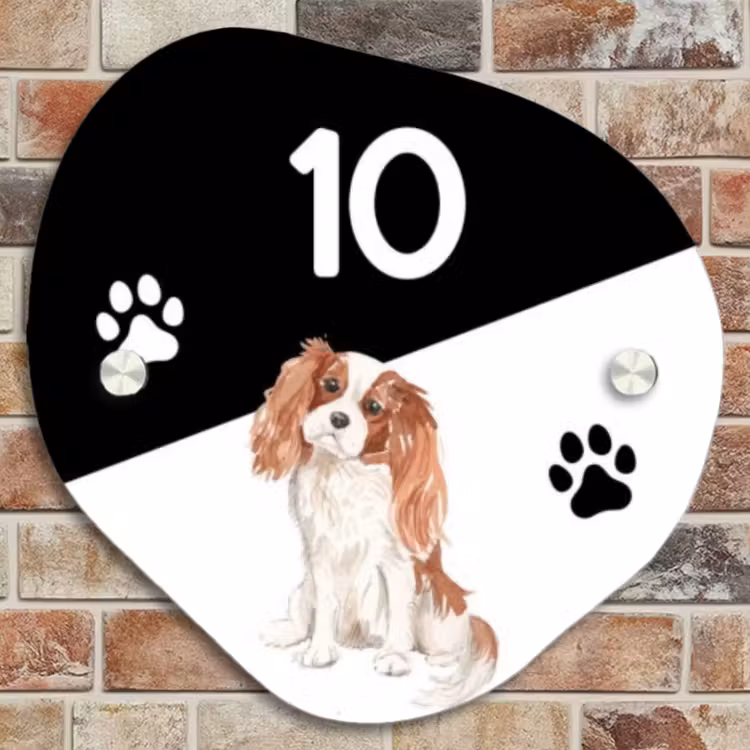 Naambordje voordeur - Huisjesvorm - Zwart wit - Huisdier - Cavalier King Charles Spaniël — 4