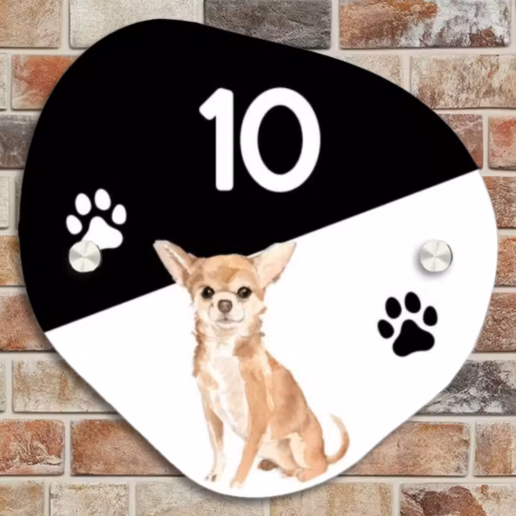 Naambordje voordeur - Huisjesvorm - Zwart wit - Huisdier - Chihuahua — 4