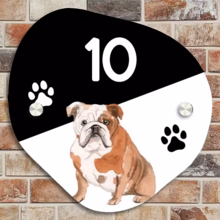 Naambordje voordeur - Huisjesvorm - Zwart wit - Huisdier - Engelse bulldog — 4