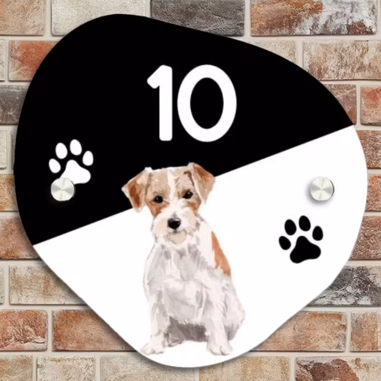 Naambordje voordeur - Huisjesvorm - Zwart wit - Huisdier - Jack Russel — 4