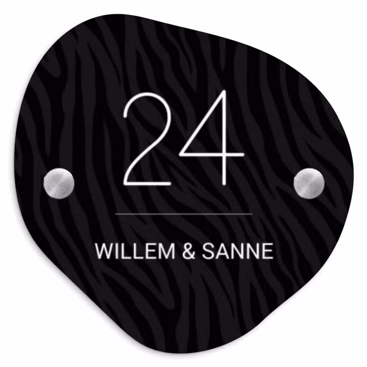 Naambordje voordeur - Huisjesvorm - Zwart zebraprint - Klassiek — 1