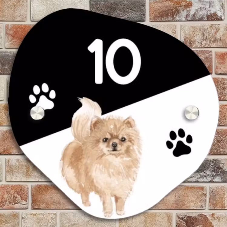 Naambordje voordeur - Huisjesvorm - Zwart wit - Huisdier - Pomeranian — 4