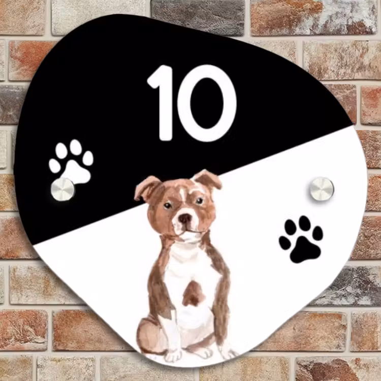 Naambordje voordeur - Huisjesvorm - Zwart wit - Huisdier - Staffordshire bullterriër — 4
