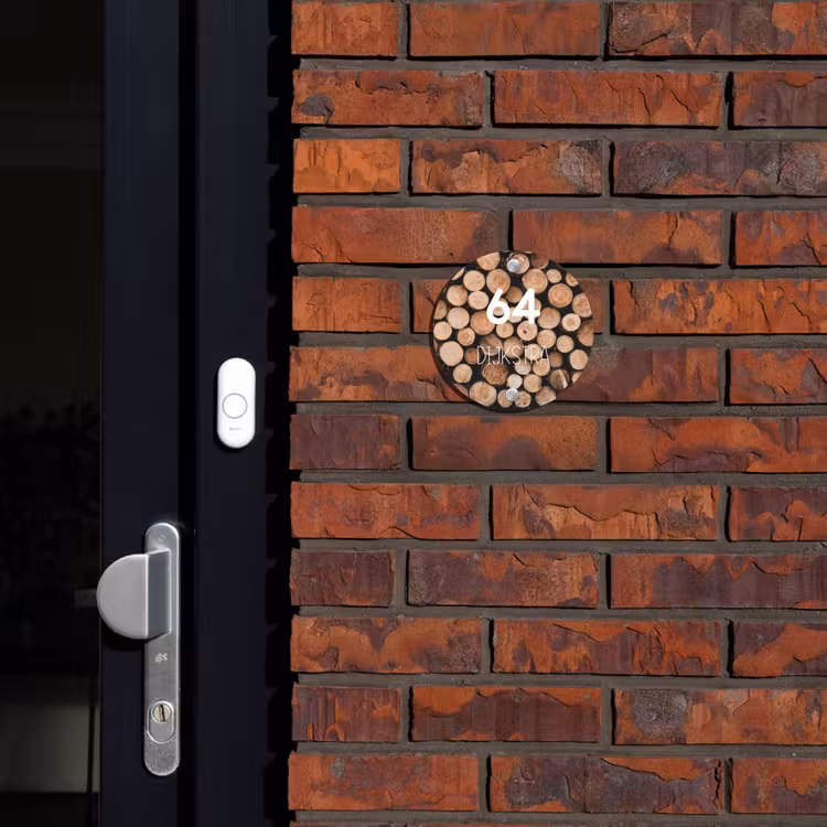 Naambordje voordeur - Rond - Houtstapel - Modern — 2