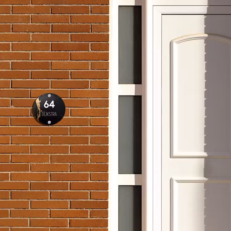 Naambordje voordeur - Rond - Zwart goud structuur - Modern — 3
