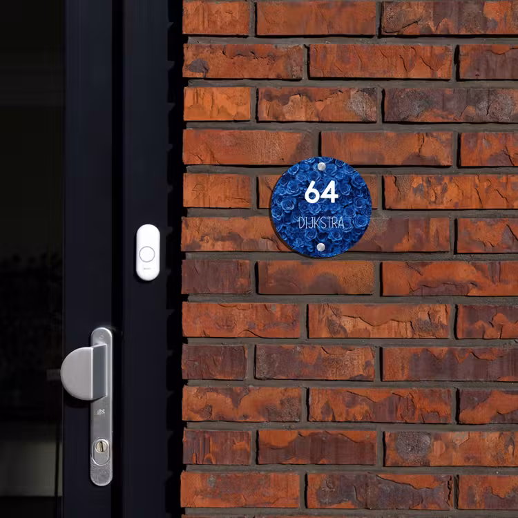 Naambordje voordeur - Rond - Blauwe rozen - Modern — 2
