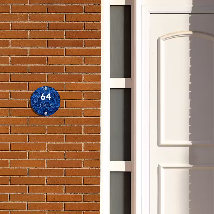 Naambordje voordeur - Rond - Blauwe rozen - Modern — 3