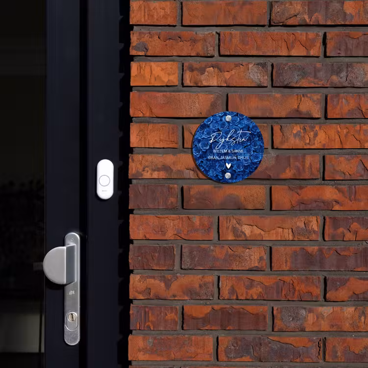 Naambordje voordeur - Rond - Blauwe rozen - Sierlijk — 2