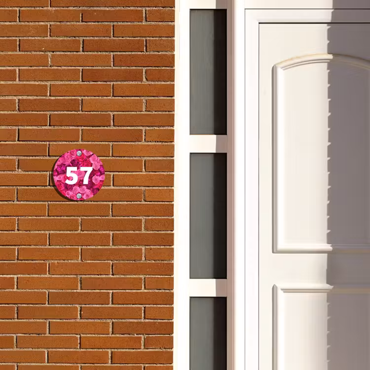 Naambordje voordeur - Rond - Roze rozen - Traditioneel — 3