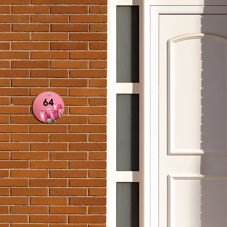 Naambordje voordeur - Rond - Roze tulpen - Modern — 3