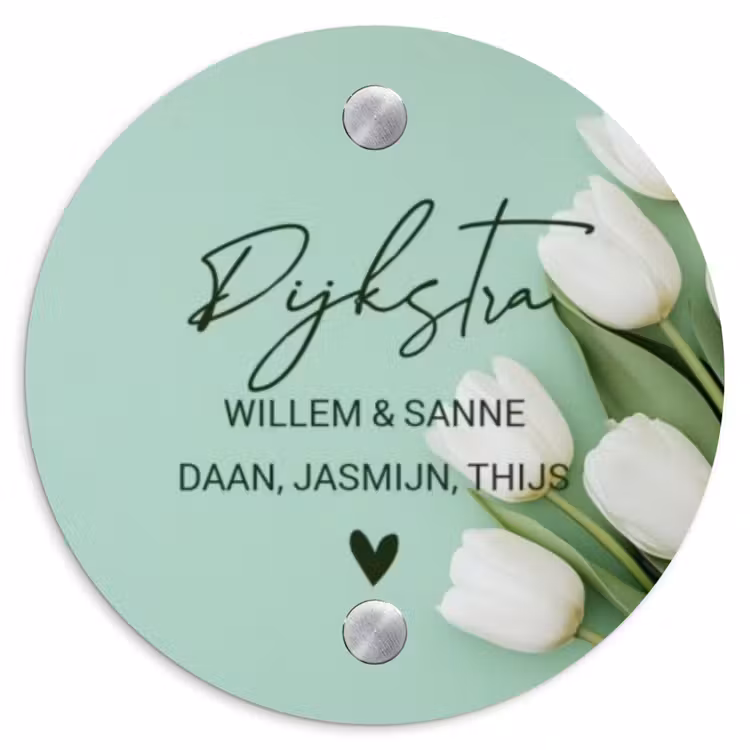 Naambordje voordeur - Rond - Witte tulpen - Sierlijk — 1