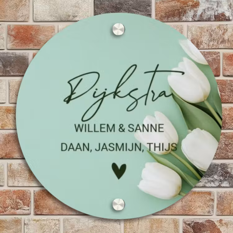 Naambordje voordeur - Rond - Witte tulpen - Sierlijk — 4