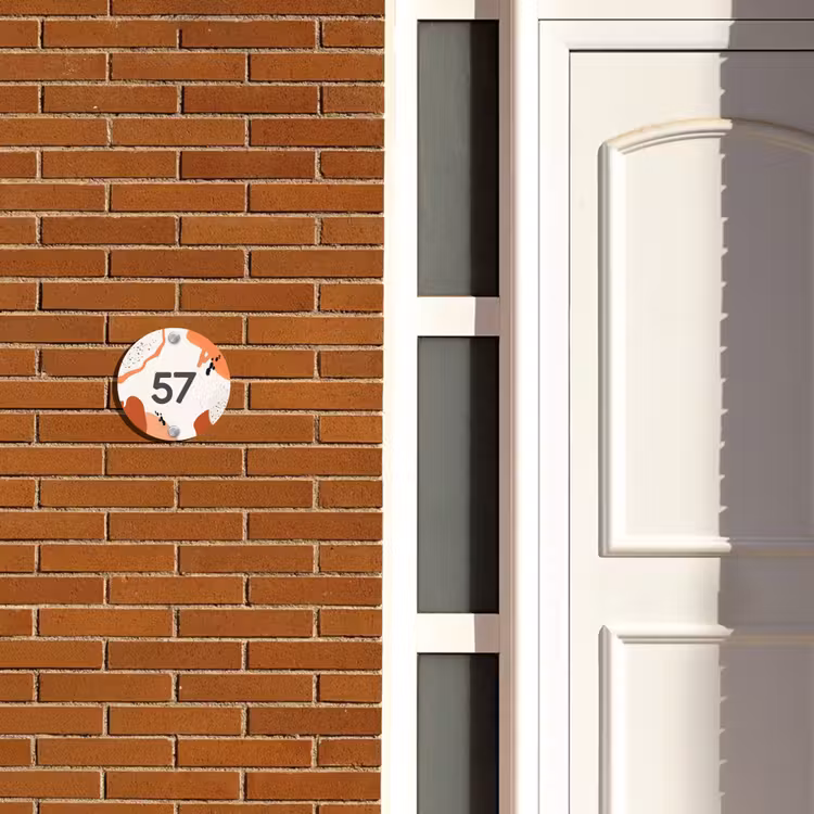 Naambordje voordeur - Rond - Abstract oranje - Traditioneel — 3