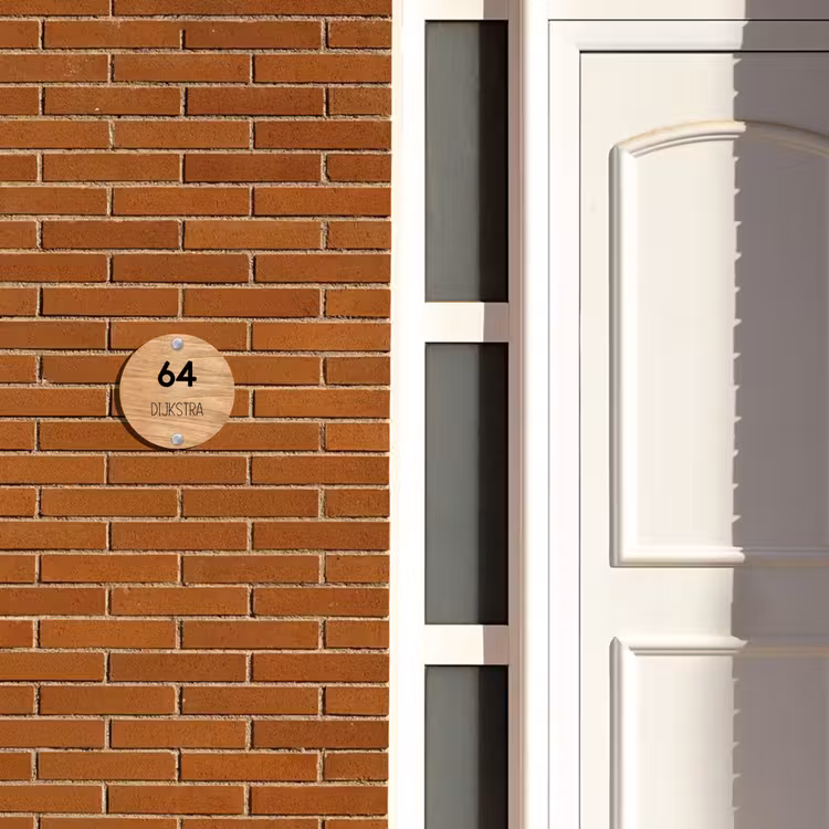 Naambordje voordeur - Rond - Licht hout - Modern — 3