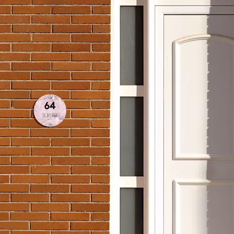 Naambordje voordeur - Rond - Roze marmer - Modern — 3