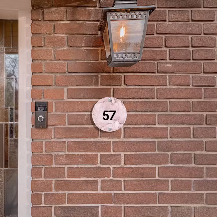 Naambordje voordeur - Rond - Roze marmer - Traditioneel — 5