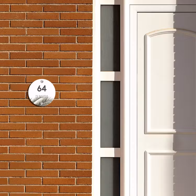 Naambordje voordeur - Rond - Wit met palmblad - Modern — 3