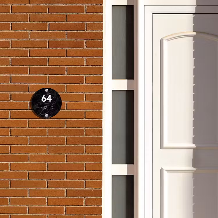 Naambordje voordeur - Rond - Zwarte marmer - Modern — 3