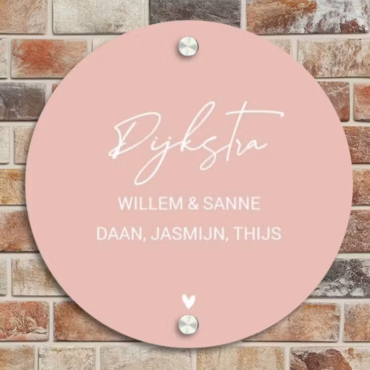 Naambordje voordeur - Rond - Effen roze - Sierlijk — 4