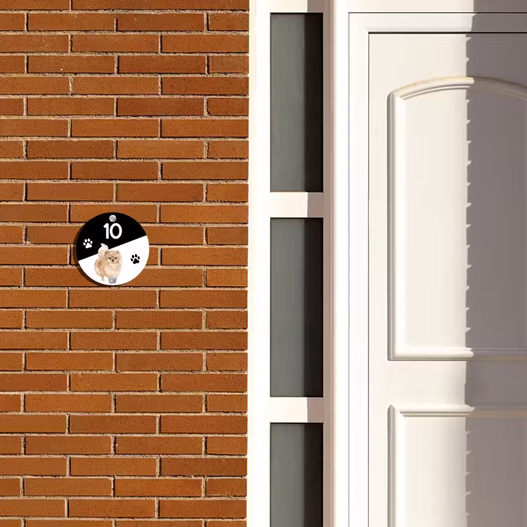 Naambordje voordeur - Rond - Zwart wit - Huisdier - Pomeranian — 3