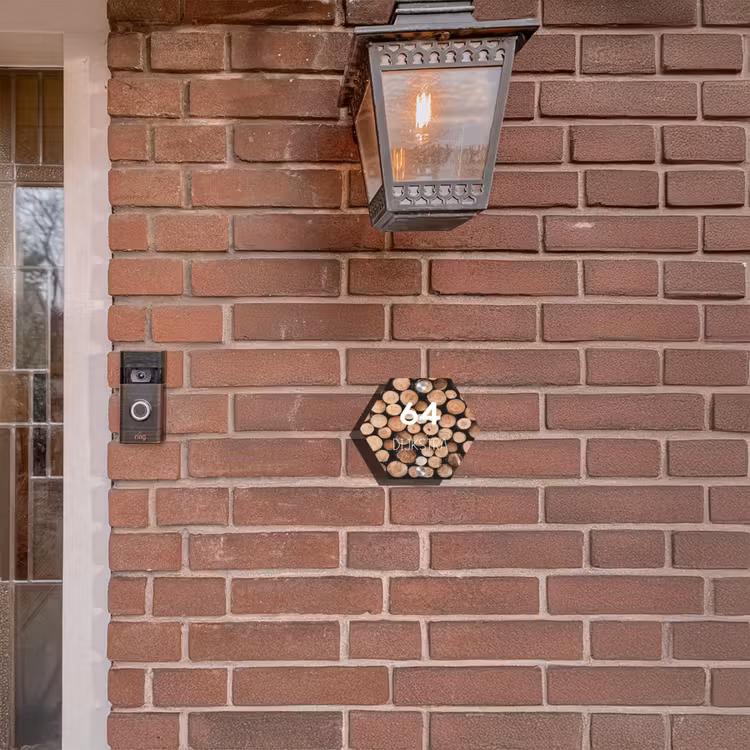 Naambordje voordeur - Hexagon - Houtstapel - Modern — 3