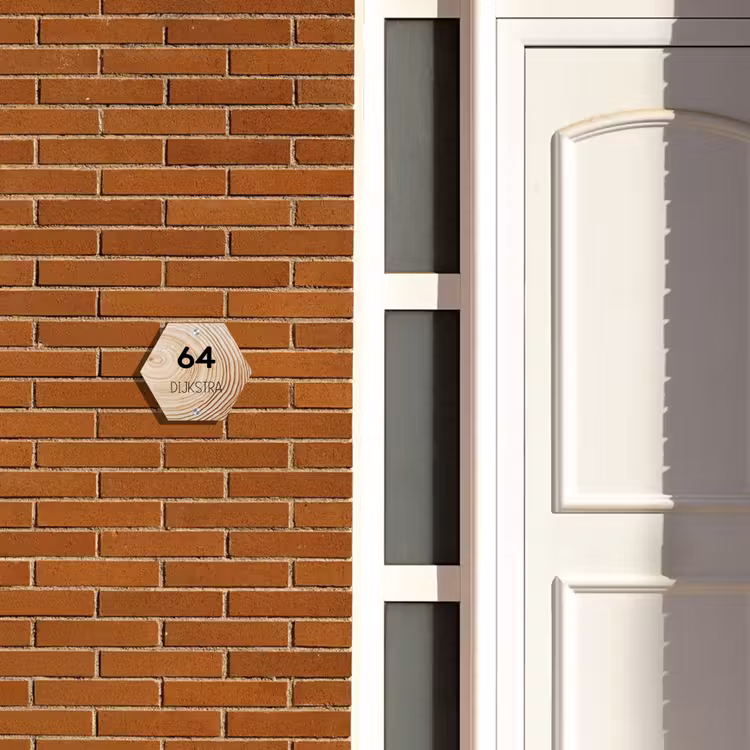 Naambordje voordeur - Hexagon - Houten nerf - Modern — 2