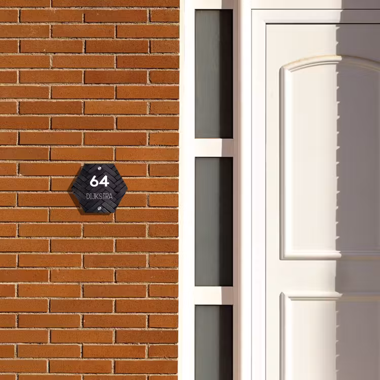 Naambordje voordeur - Hexagon - Zwarte stenen - Modern — 2
