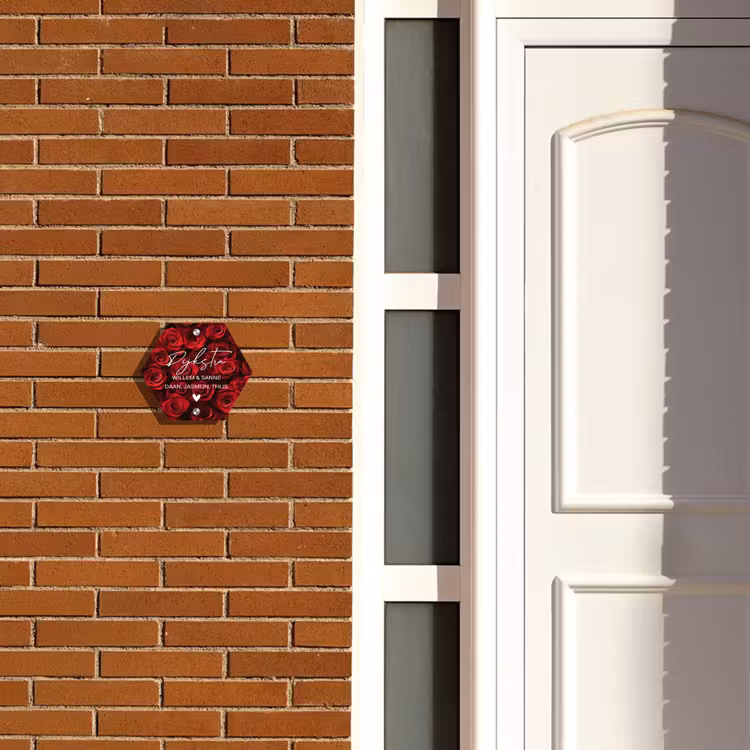 Naambordje voordeur - Hexagon - Rode rozen - Sierlijk — 2