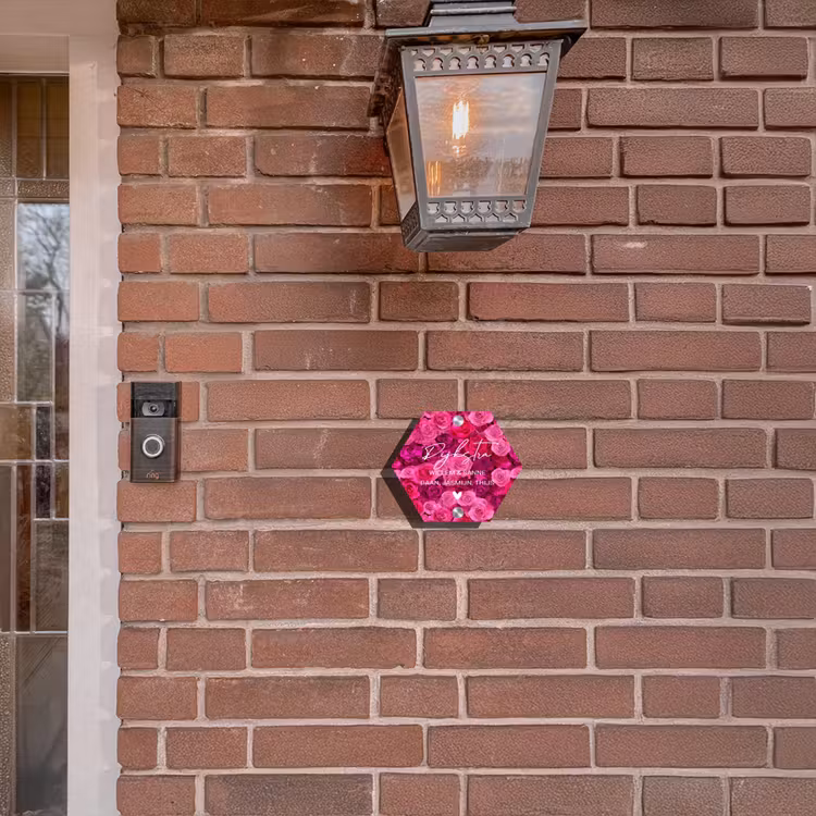 Naambordje voordeur - Hexagon - Roze rozen - Sierlijk — 3